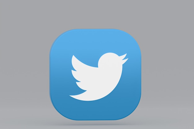 Twitter application logo 3d rendering on gray background