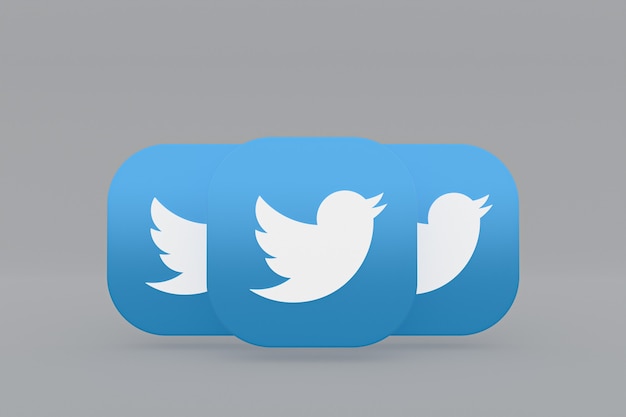 灰色の背景にTwitterアプリケーションのロゴの3Dレンダリング