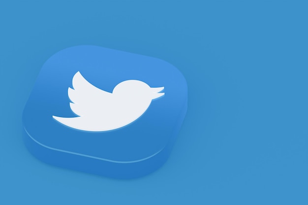 写真 青色の背景にtwitterアプリケーションのロゴの3dレンダリング