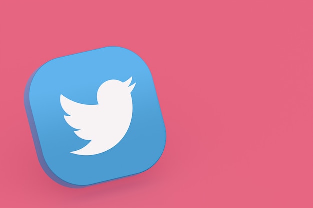 Twitter application logo 3d rendering on pink background