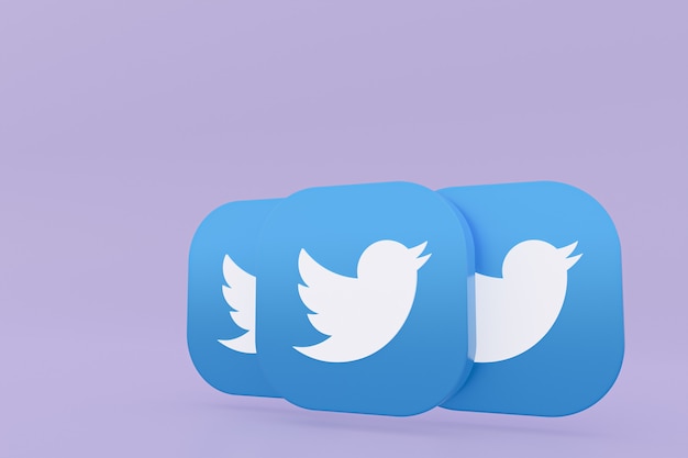 Photo twitter application logo 3d rendering on purple background