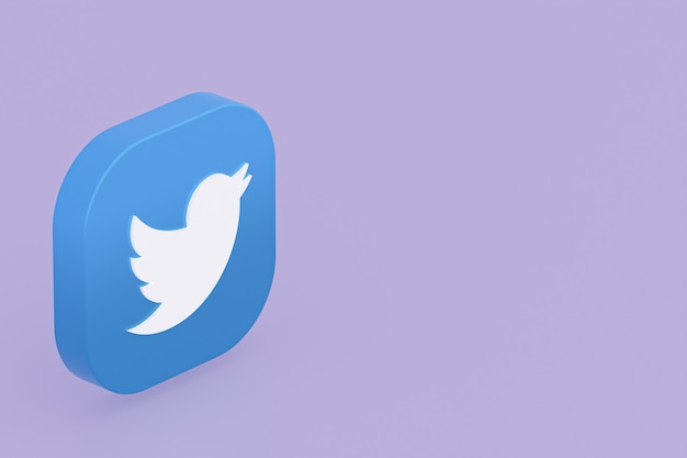 Photo twitter application logo 3d rendering on purple background