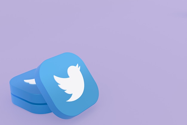 Foto rendering 3d del logo dell'applicazione twitter su sfondo viola