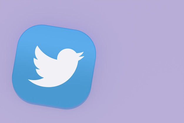 Rendering 3d del logo dell'applicazione twitter su sfondo viola