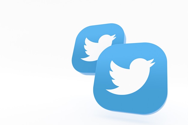 Twitter application logo 3d rendering on white background