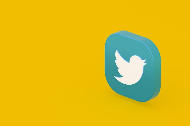 Twitter application logo 3d rendering on yellow background