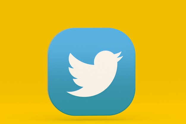 Rendering 3d del logo dell'applicazione twitter su sfondo giallo