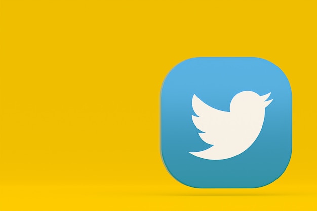 Twitter application logo 3d rendering on yellow background