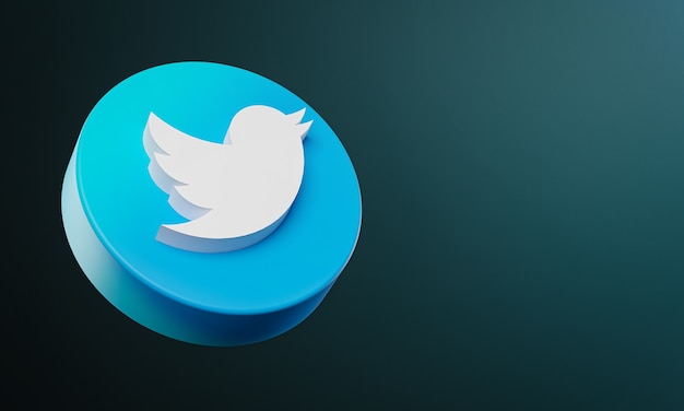 Twitter Circle Button Icon 3D with copy space