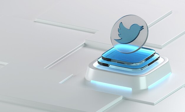 Foto rendering 3d dell'icona della forma della geometria del vetro di twitter