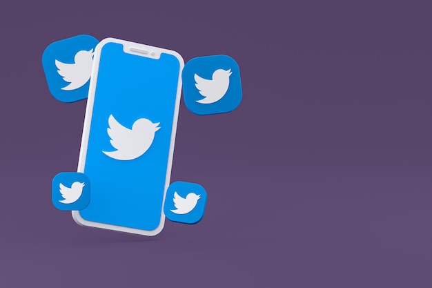 Foto icona di twitter sullo schermo dello smartphone 3d render