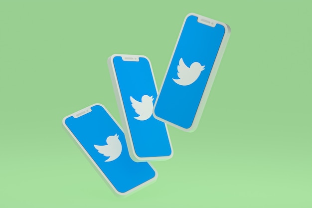 Icona di twitter sullo schermo dello smartphone o del rendering 3d mobile