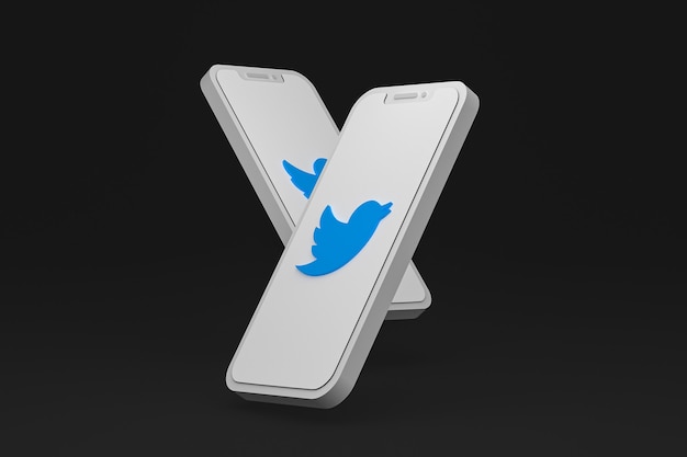 Photo twitter icon on screen smartphone or mobile 3d render