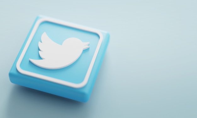 Twitter Logo 3D Rendering Close up. Account Promotion Template.