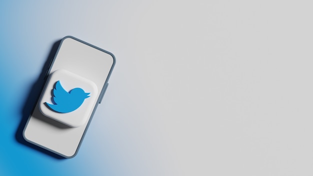 Twitter logo button on phone screen background premium photo