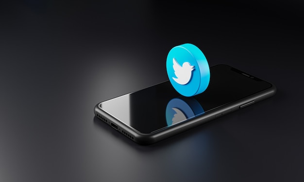 スマートフォン上のTwitterロゴアイコン、3Dレンダリング