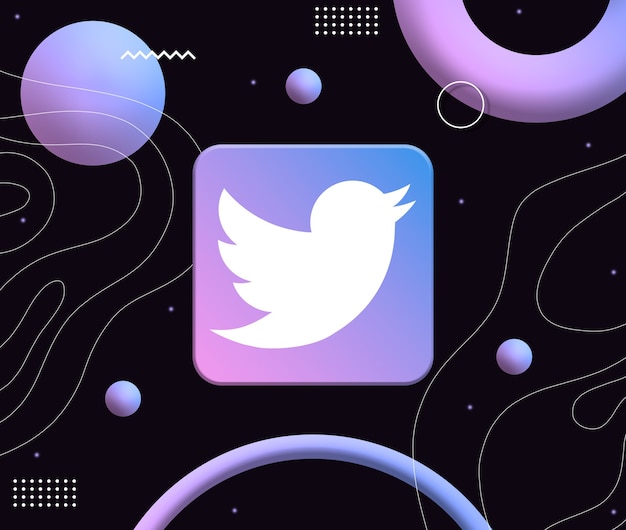 Twitter logo icoon op de achtergrond van esthetische neon vormen 3d