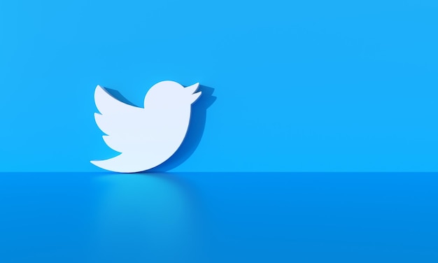 Twitter-logo op de blauwe muurachtergrond met harde schaduw en ruimte voor tekst en afbeeldingen 3D-rendering