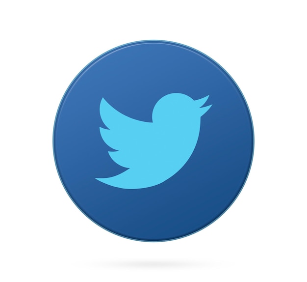 Photo twitter logo on round button icon with empty background 3d