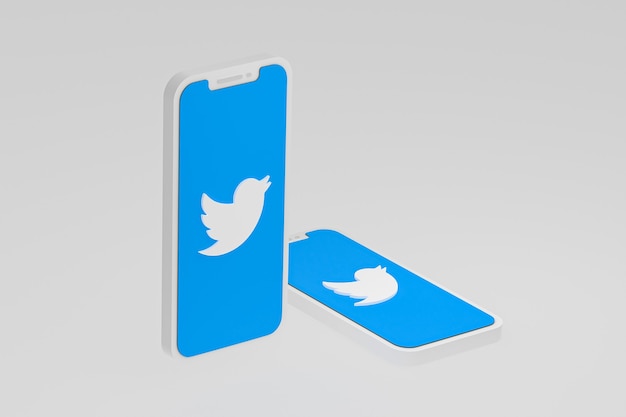 Twitter-pictogram op scherm smartphone of mobiel 3d render
