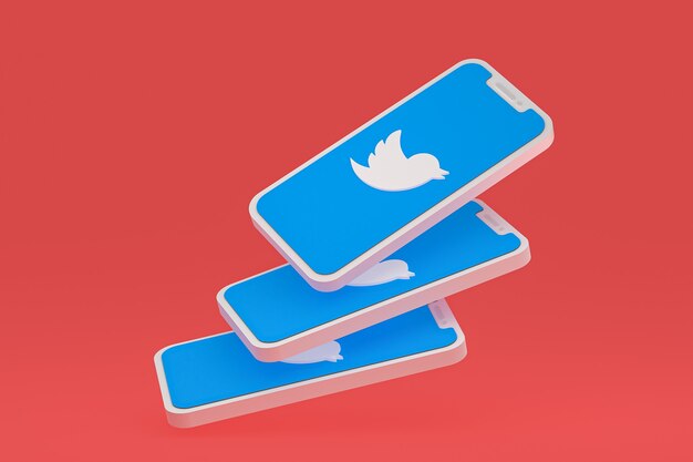 Twitter-pictogram op scherm smartphones 3d render