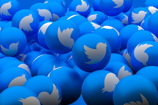 Foto twitter sociale media emoji 3d render achtergrond, sociale media ballonsymbool