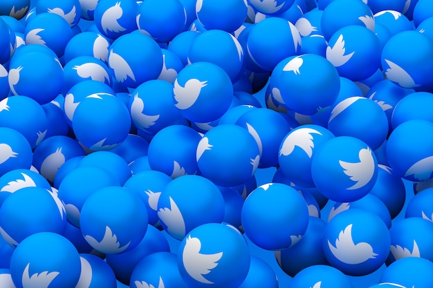 Twitter sociale media emoji 3d render achtergrond, sociale media ballonsymbool