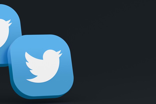 Twitter-toepassingslogo 3D-rendering op zwarte achtergrond