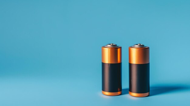 Photo two aa batteries isolated on blue background