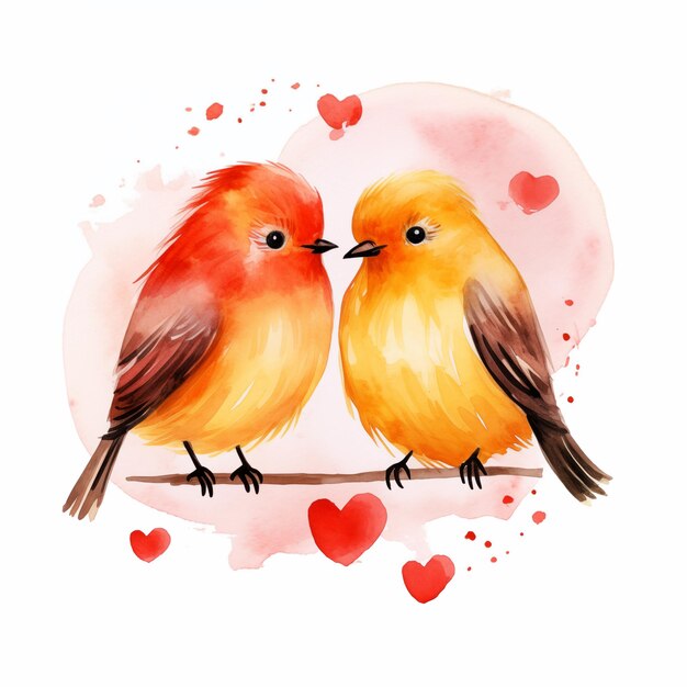 Two adorable cute watercolor lovely birds clipart on white background for valentine day Single element for design card sublimation print