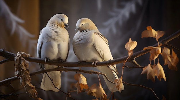 Photo two affectionate doves sharing a branch