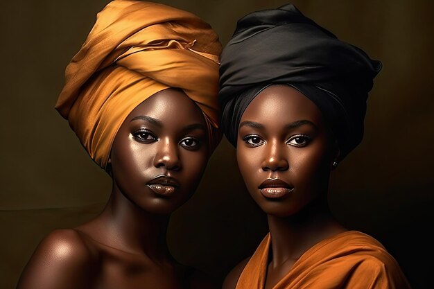 Two african women wearing a turban illustration