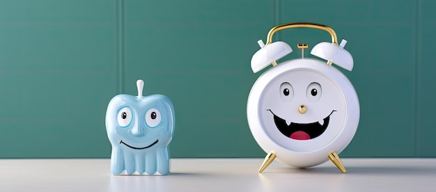 Two Alarm Clocks A White One and a Blue One Created With Generative AI Technology