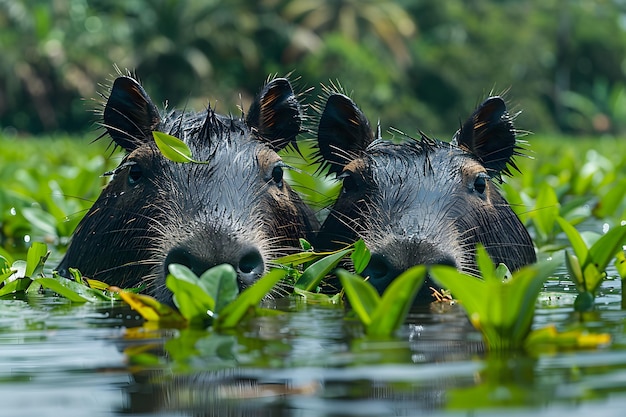 Two Animals Swimming in Water