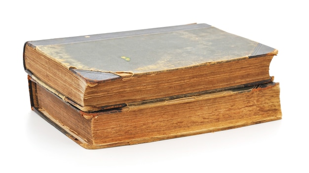 Two antique books on a white background.