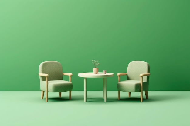 Two Armchair with single table isolated on pastel background