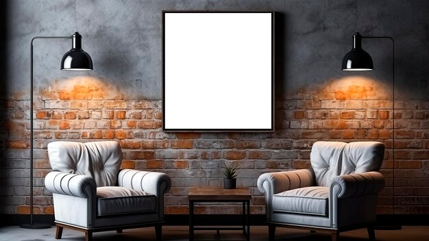 Два кресла и пустой плакат в интерьере комнаты Mockup