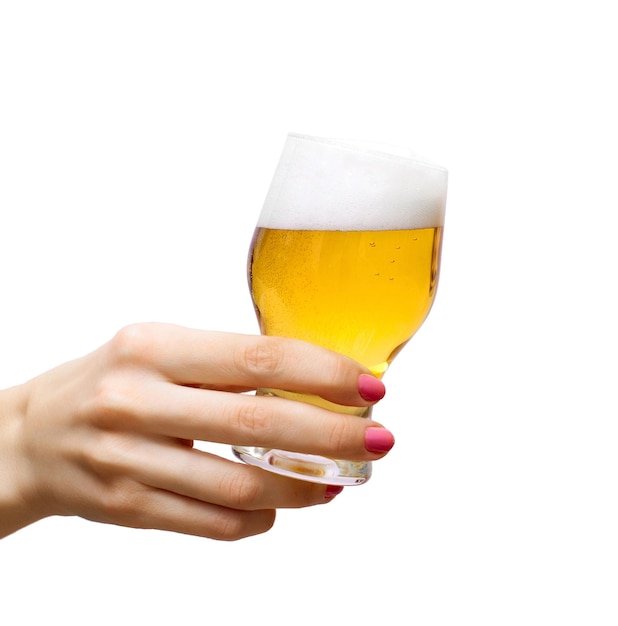 Two arms with glasses of beer isolated on white