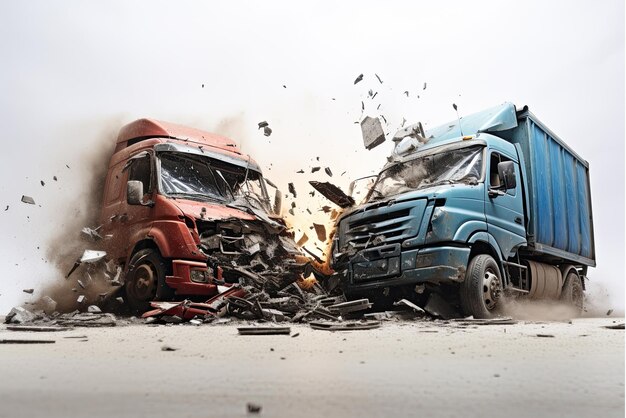 Photo two ars accident violently facing each other on isolated white background generative ai
