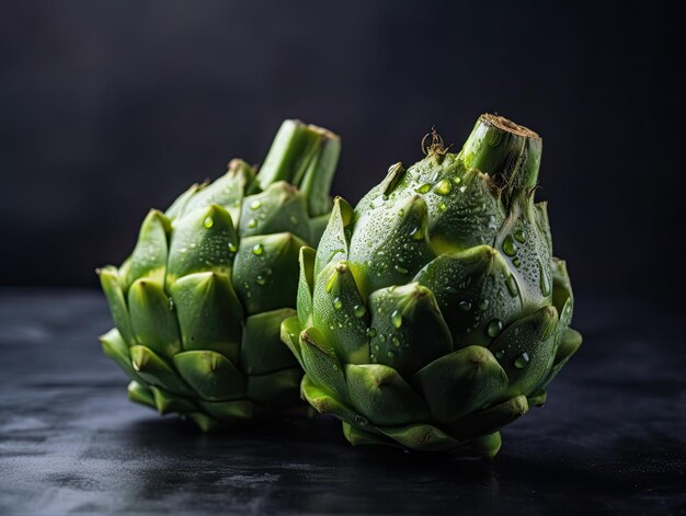 Two artichokes on a black background