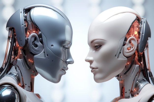 Two artificial intelligence robots facing each other