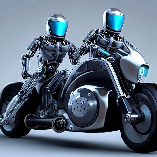 오토바이를 타고 있는 두 대의 인공지능 로봇