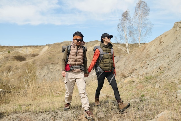 Two asian girls hiking together