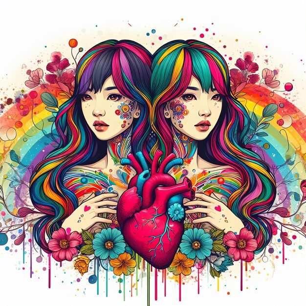 Two Asian girls with rainbow hair Unconventional love