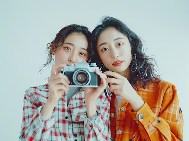 two Asian women posing with the camera in front