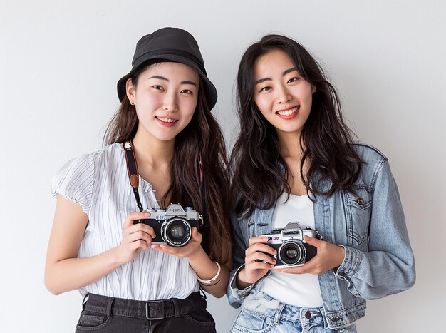 two Asian women posing with the camera in front