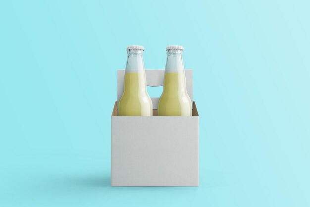 사진 귀하의 디자인 프로젝트에 적합한 toscha background3d 렌더링에 격리된 백서 상자가 있는 두 가지 다양한 소다 병 무알코올 음료