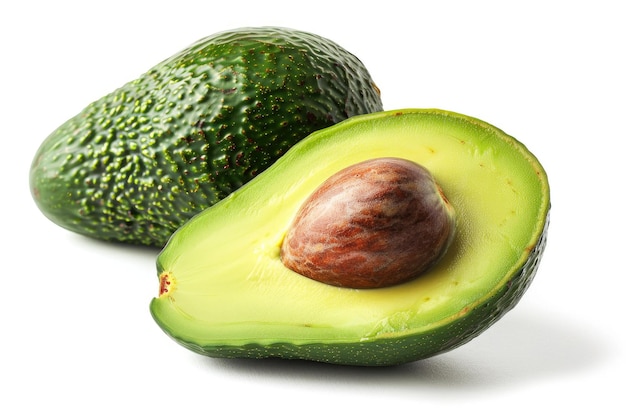 two avocado halves on a white background illustrating food and fruit