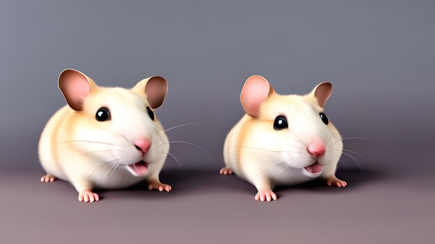 two baby hamsters in 3d