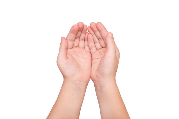 Two baby hand palms together isolated on white background